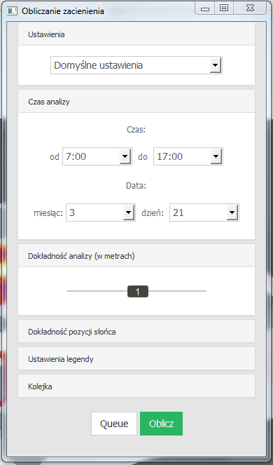 Ustawienia analizy zacieniania w Shadow Analysis 2