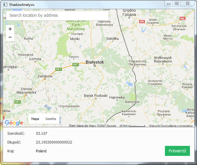 Ustawianie lokalizacji w Shadow Analysis 2
